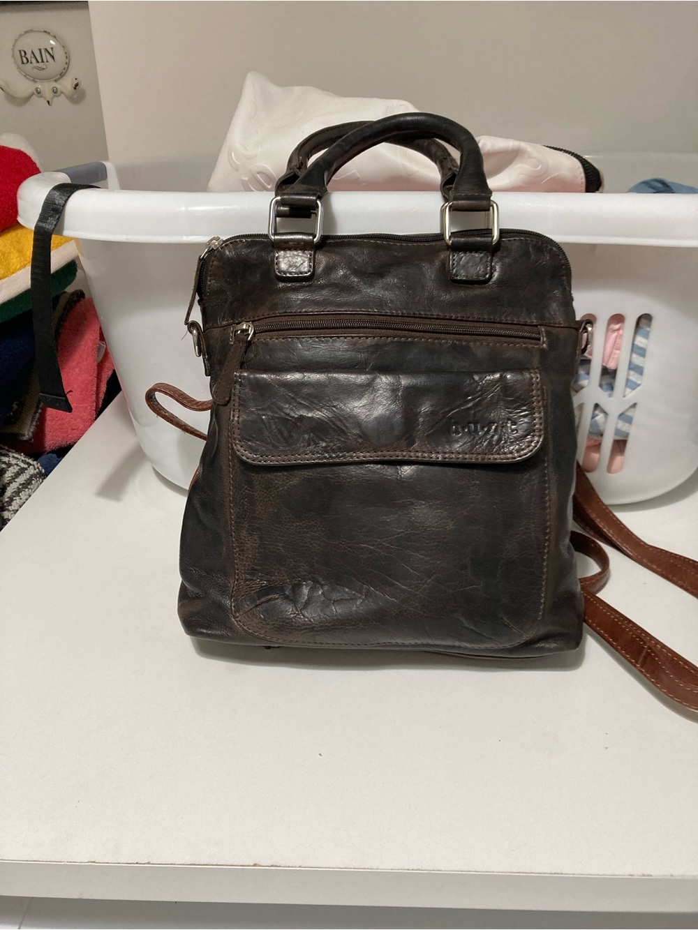 Leather Crossbody Backpack - Dark Brown Men’s Bag
